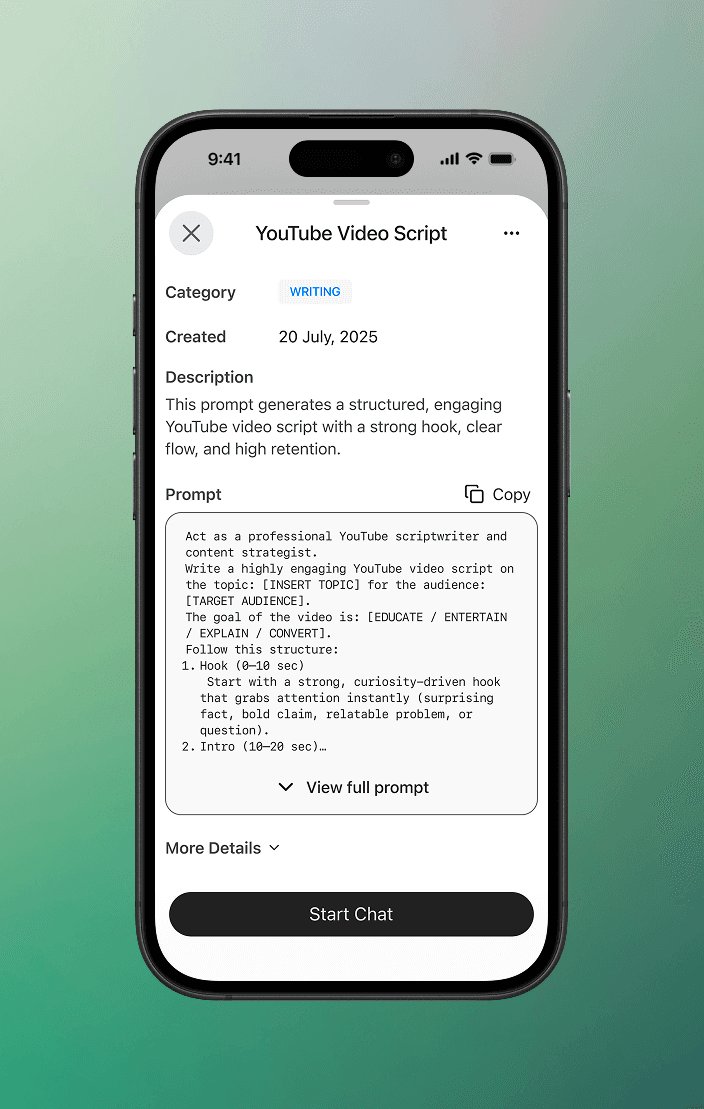 Detailed prompt view with quick actions