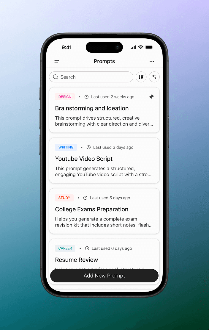 Pinned prompts surfacing at the top