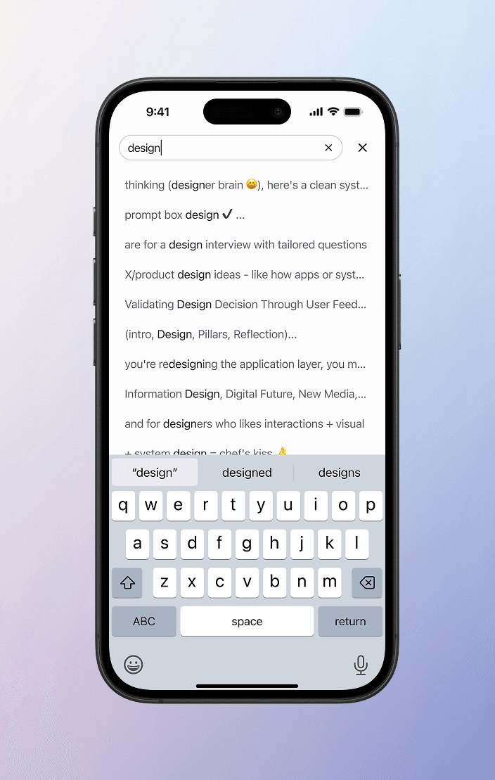 Search results scattered across conversations
