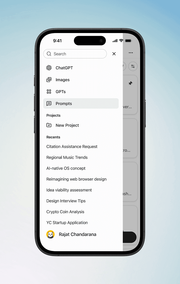 Dedicated Prompts section in ChatGPT navigation